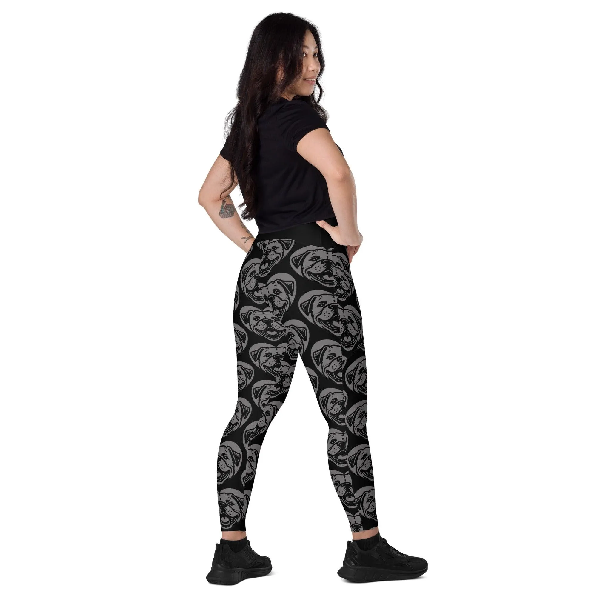 DOG BREED LEGGINGS with pockets - AMERICAN BULLDOG - HERTTAHOUND - grey