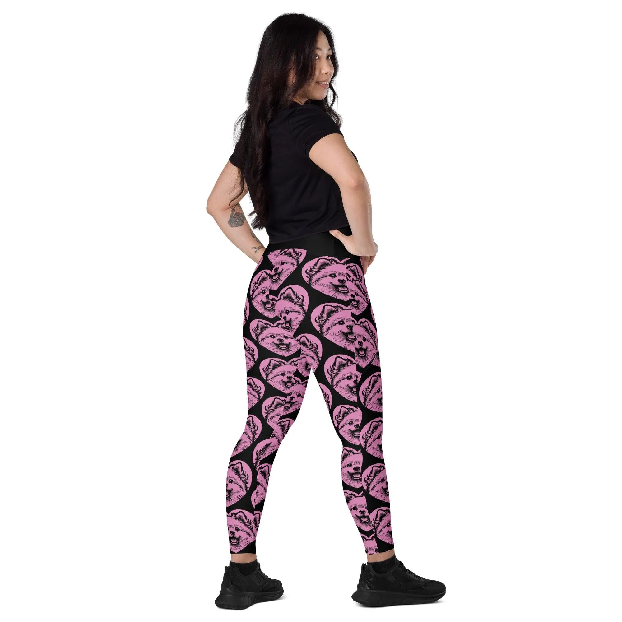 DOG BREED LEGGINGS with pockets - AMERICAN ESKIMO DOG - HERTTAHOUND - pink