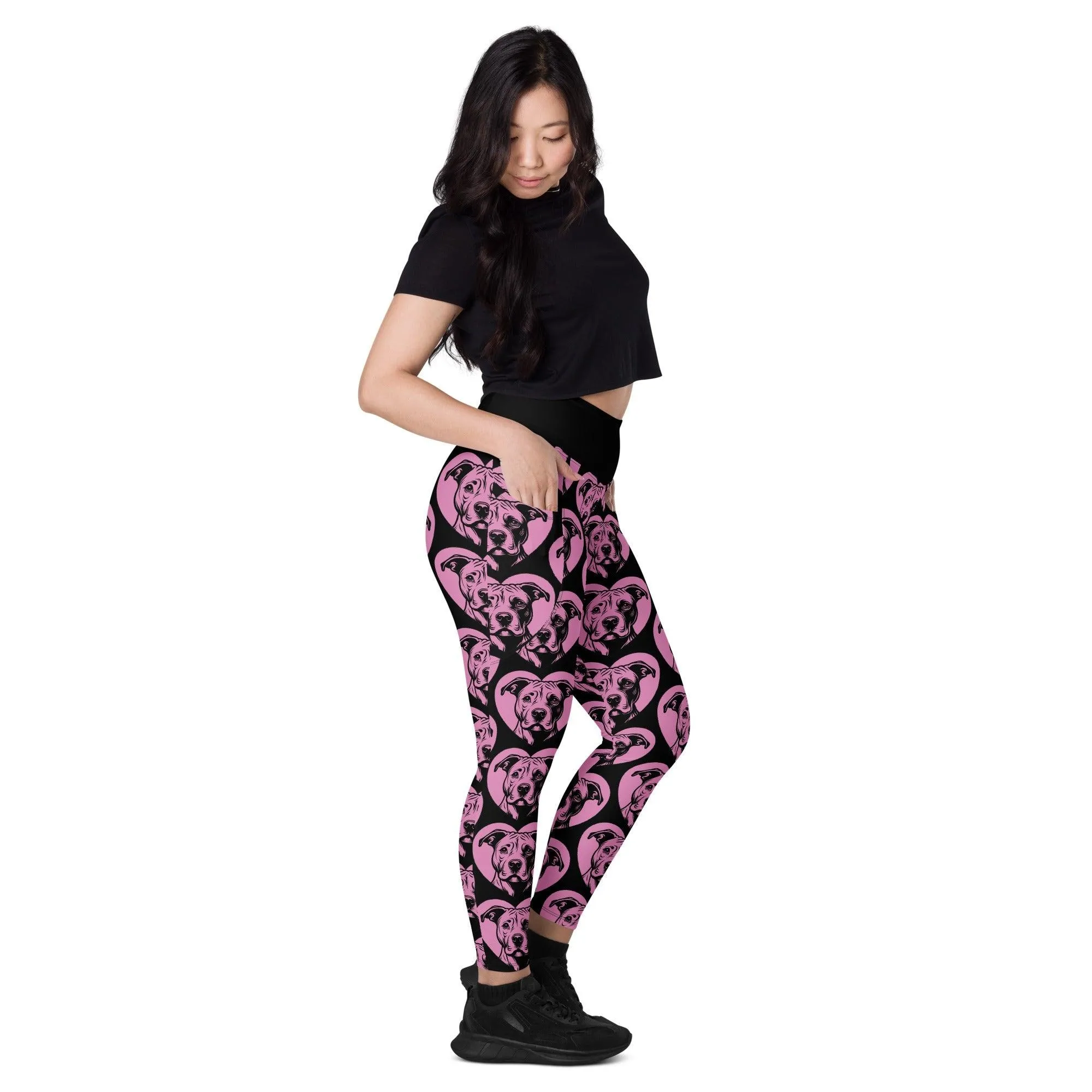 DOG BREED LEGGINGS with pockets - AMERICAN PITBULL - HERTTAHOUND - pink