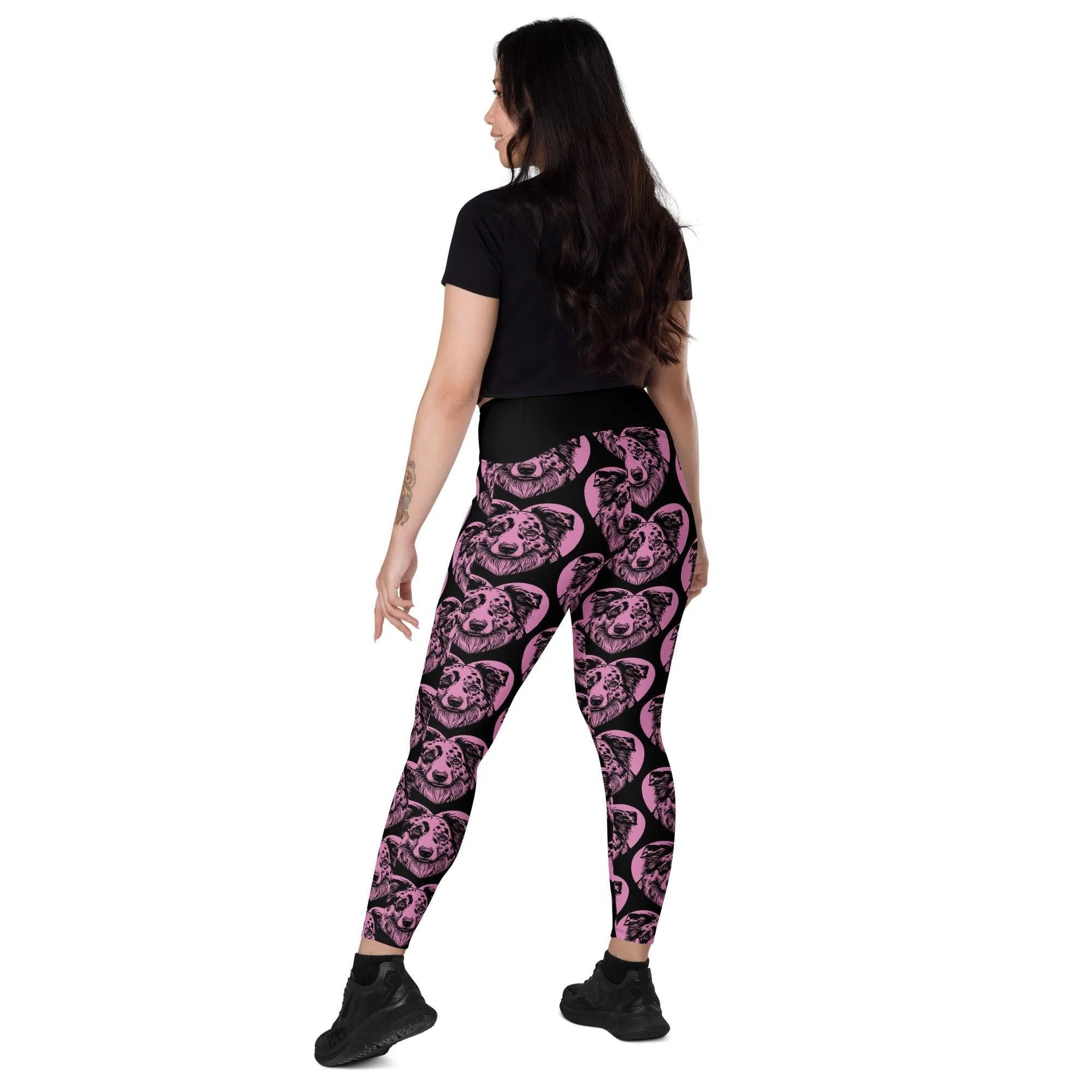 DOG BREED LEGGINGS with pockets - AUSTRALIAN SHEPHERD - HERTTAHOUND - pink