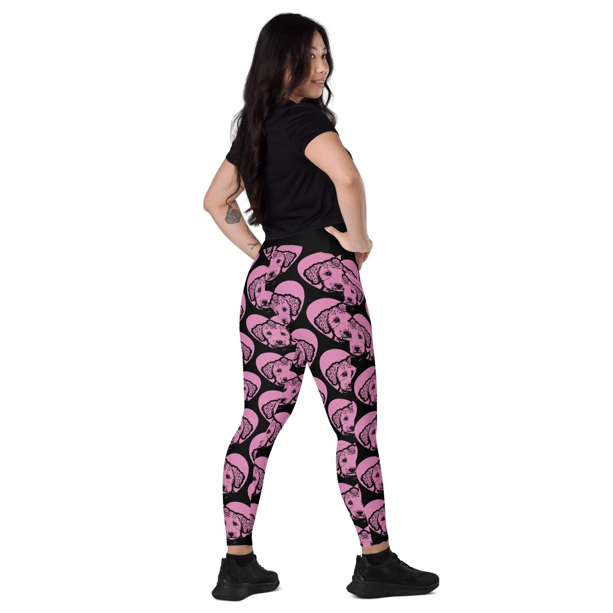 DOG BREED LEGGINGS with pockets - BEDLINGTON TERRIER - HERTTAHOUND - pink