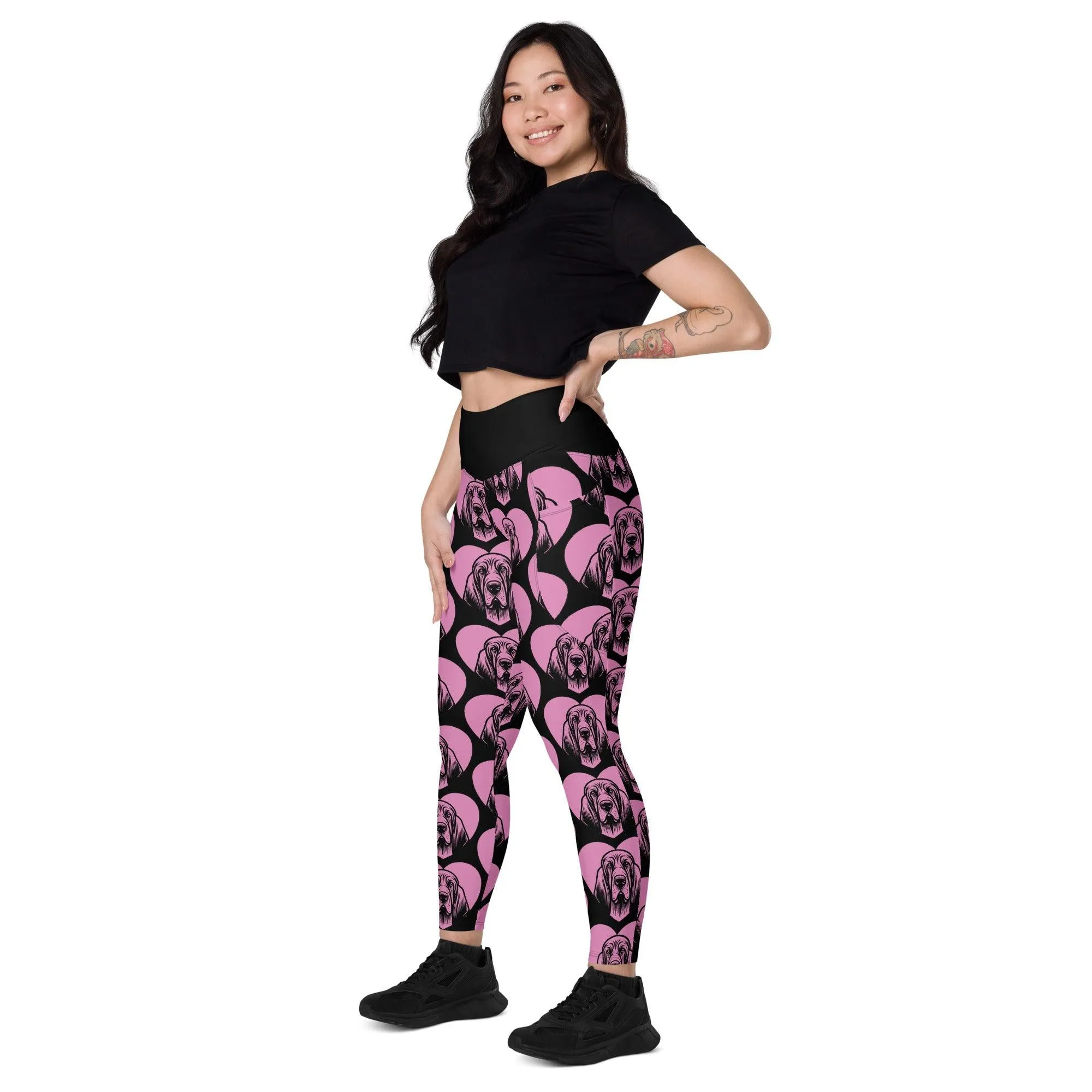 DOG BREED LEGGINGS with pockets - BLOODHOUND - HERTTAHOUND - pink