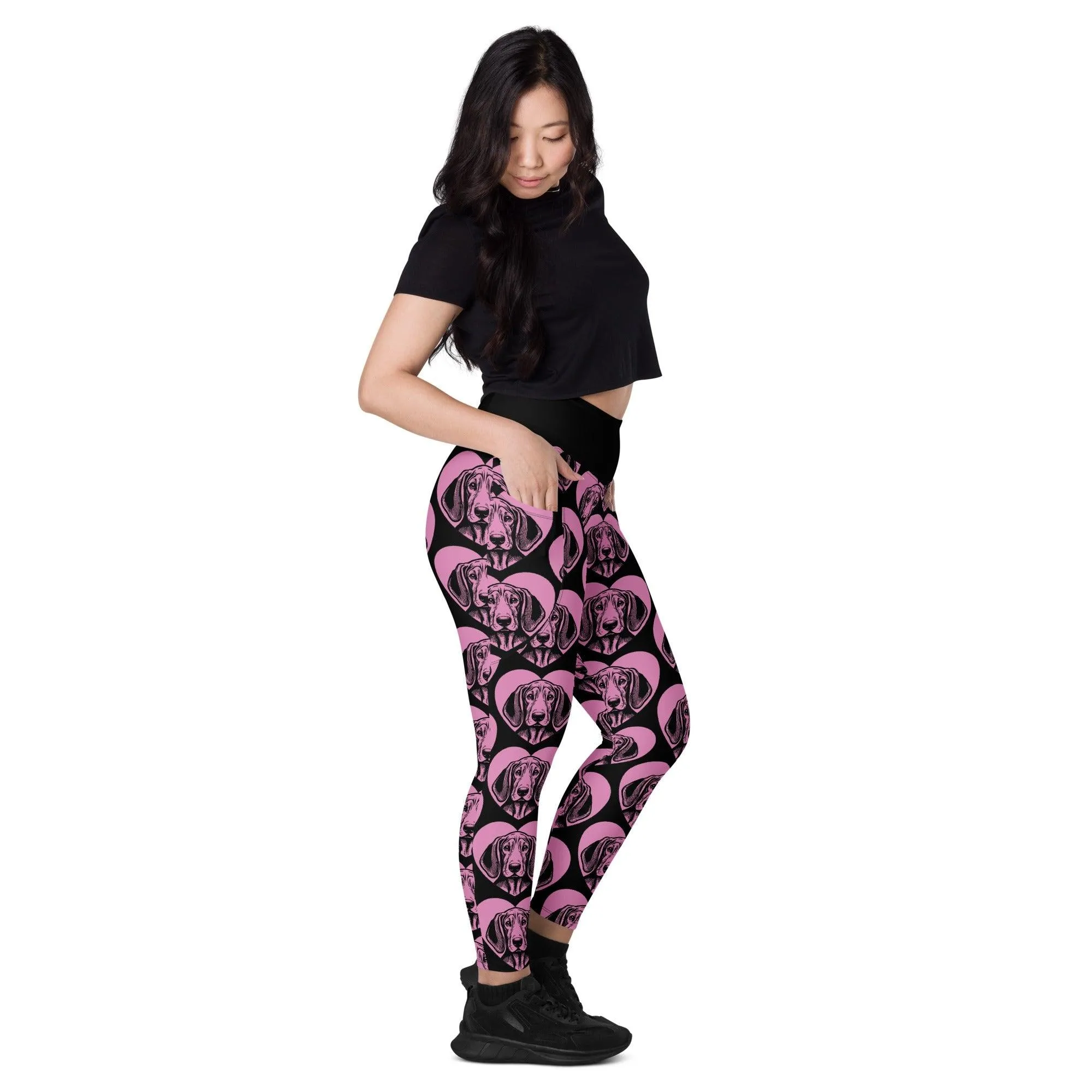 DOG BREED LEGGINGS with pockets - COONHOUND - HERTTAHOUND - pink