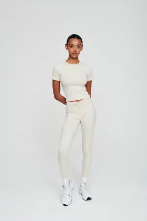 Dove White Ruched Waist Ribbed Leggings