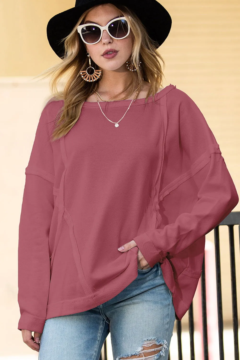 Drop Shoulder Exposed Seam Oversized Sweatshirt