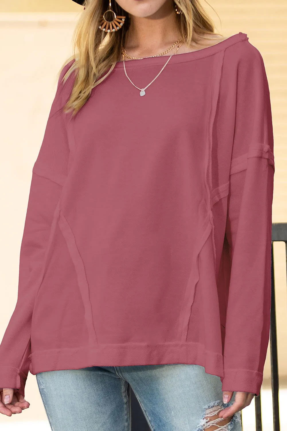 Drop Shoulder Exposed Seam Oversized Sweatshirt