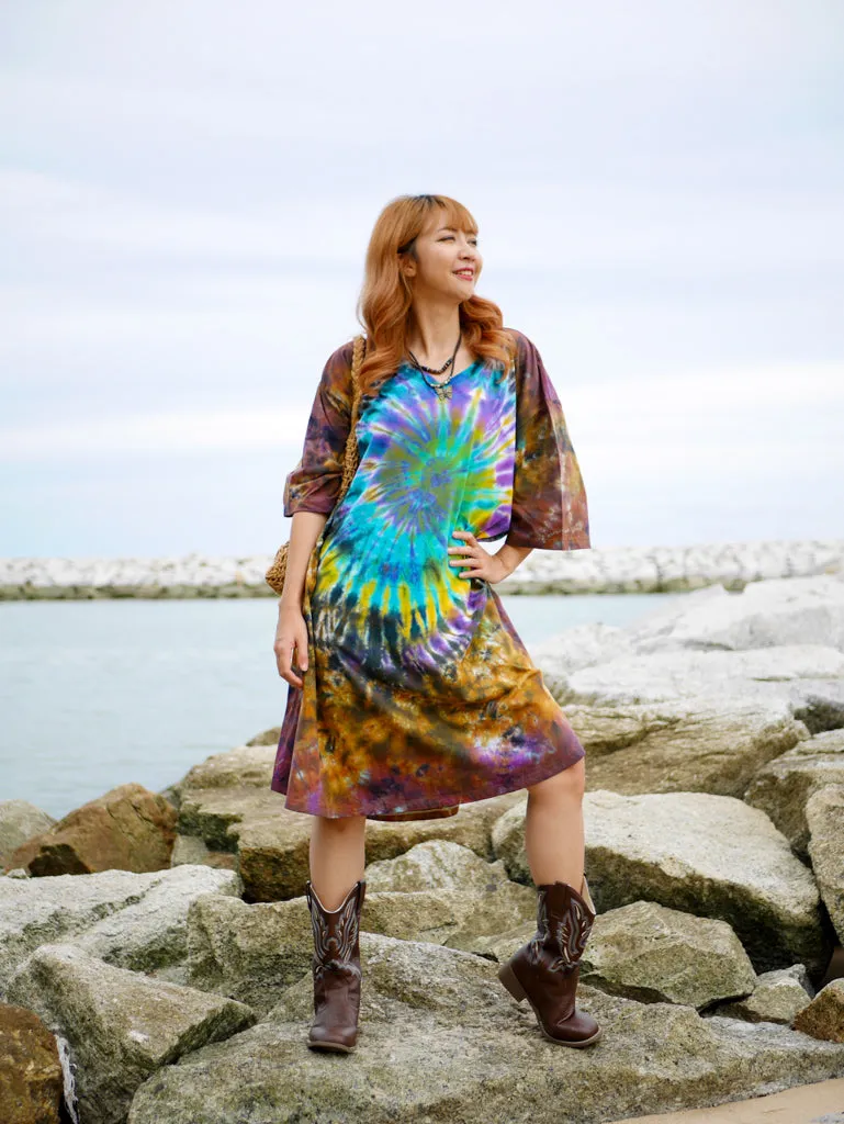 Earthy Swirl Hippie Oversized Cotton Tunic Shirt Dress