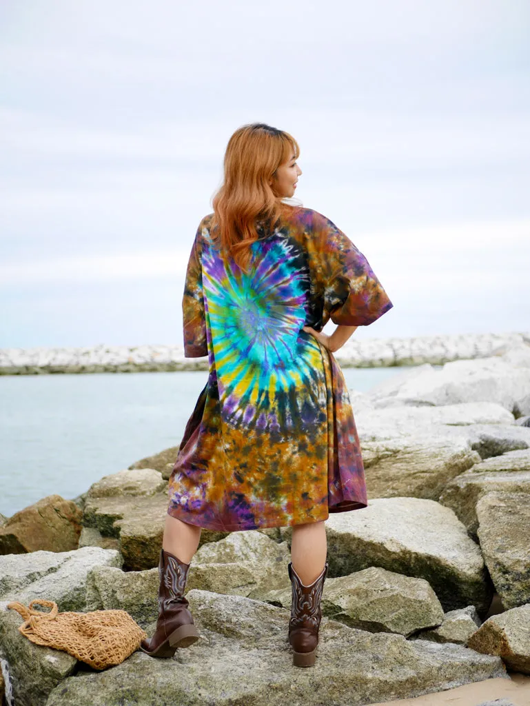 Earthy Swirl Hippie Oversized Cotton Tunic Shirt Dress