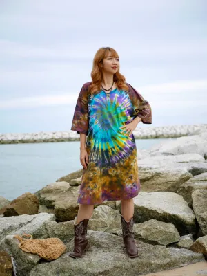 Earthy Swirl Hippie Oversized Cotton Tunic Shirt Dress