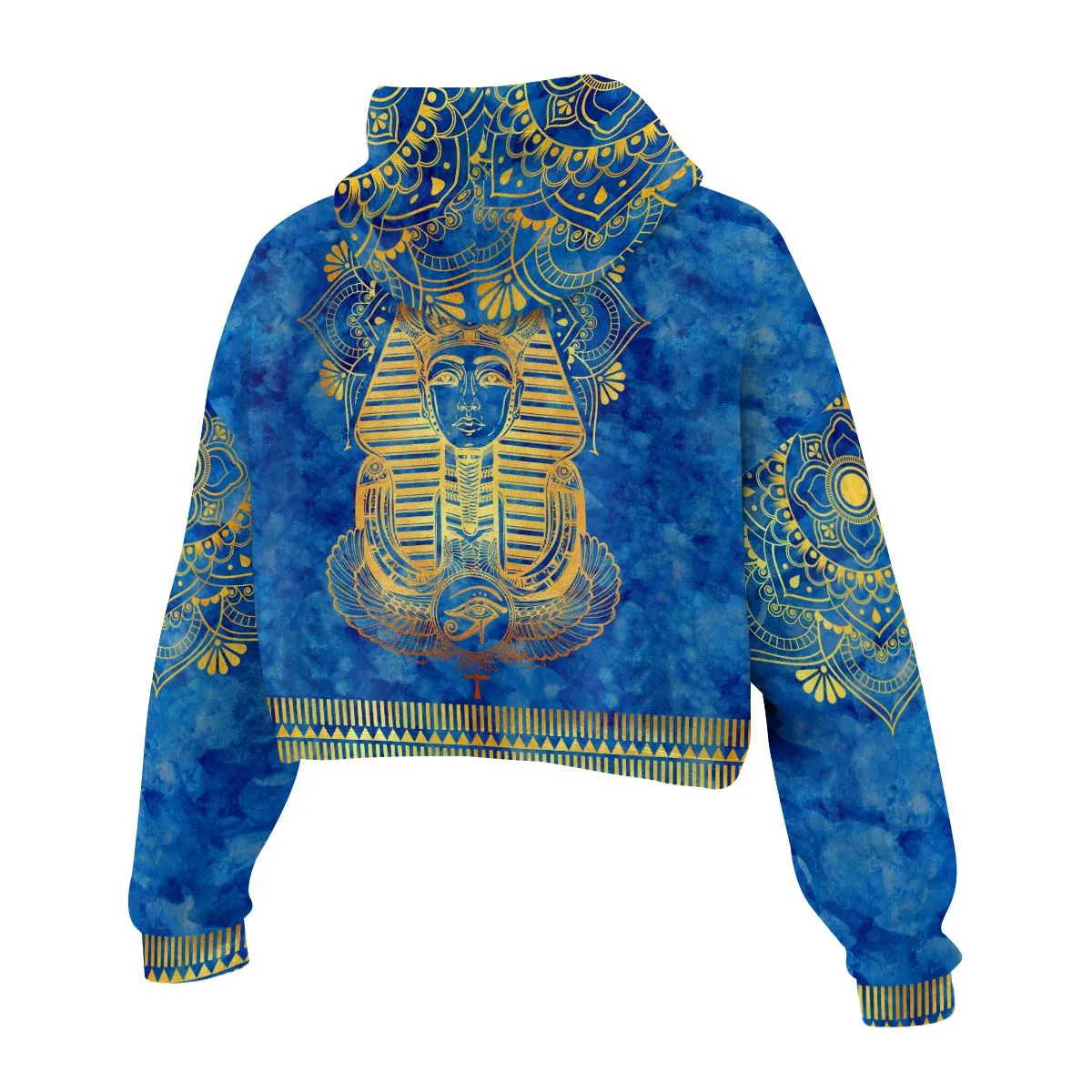 Egyptian Pharaoh Pattern In Blue Cropped Hoodie