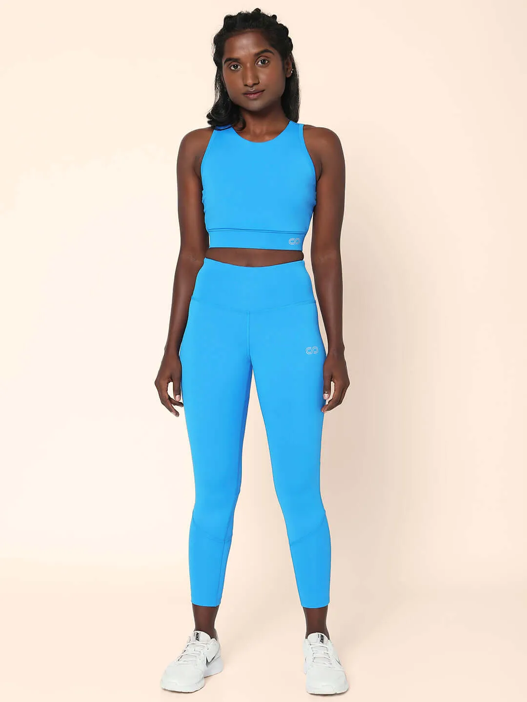 Electric Blue Cross back Crop Top & 7/8 Leggings