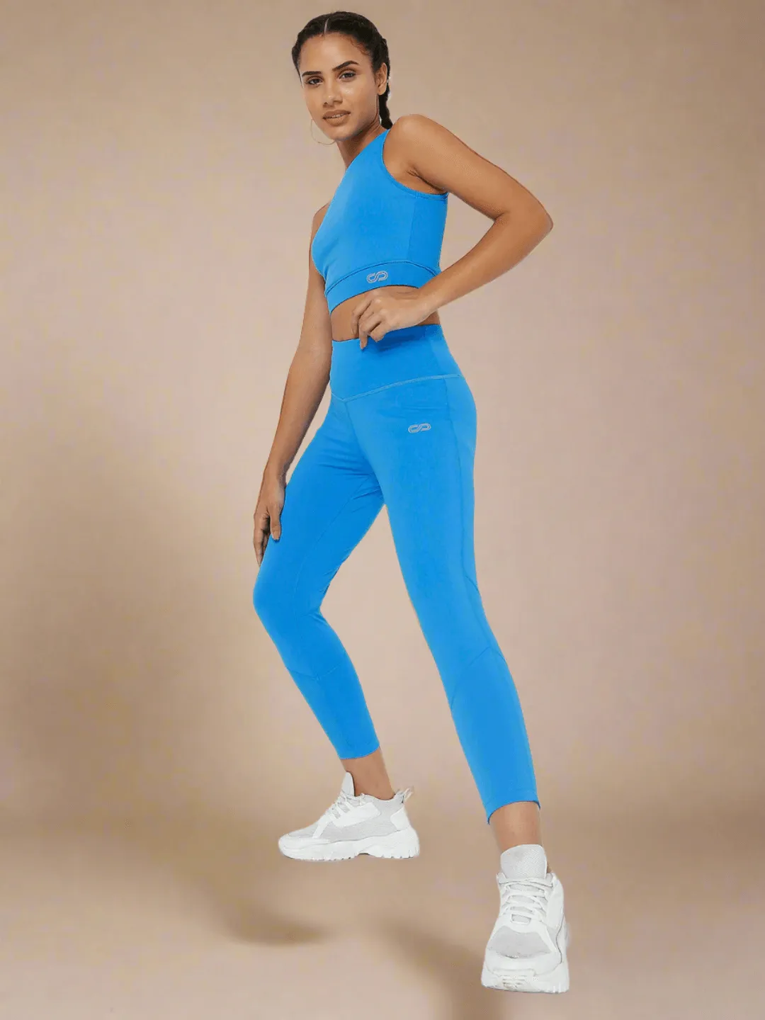 Electric Blue Cross back Crop Top & 7/8 Leggings