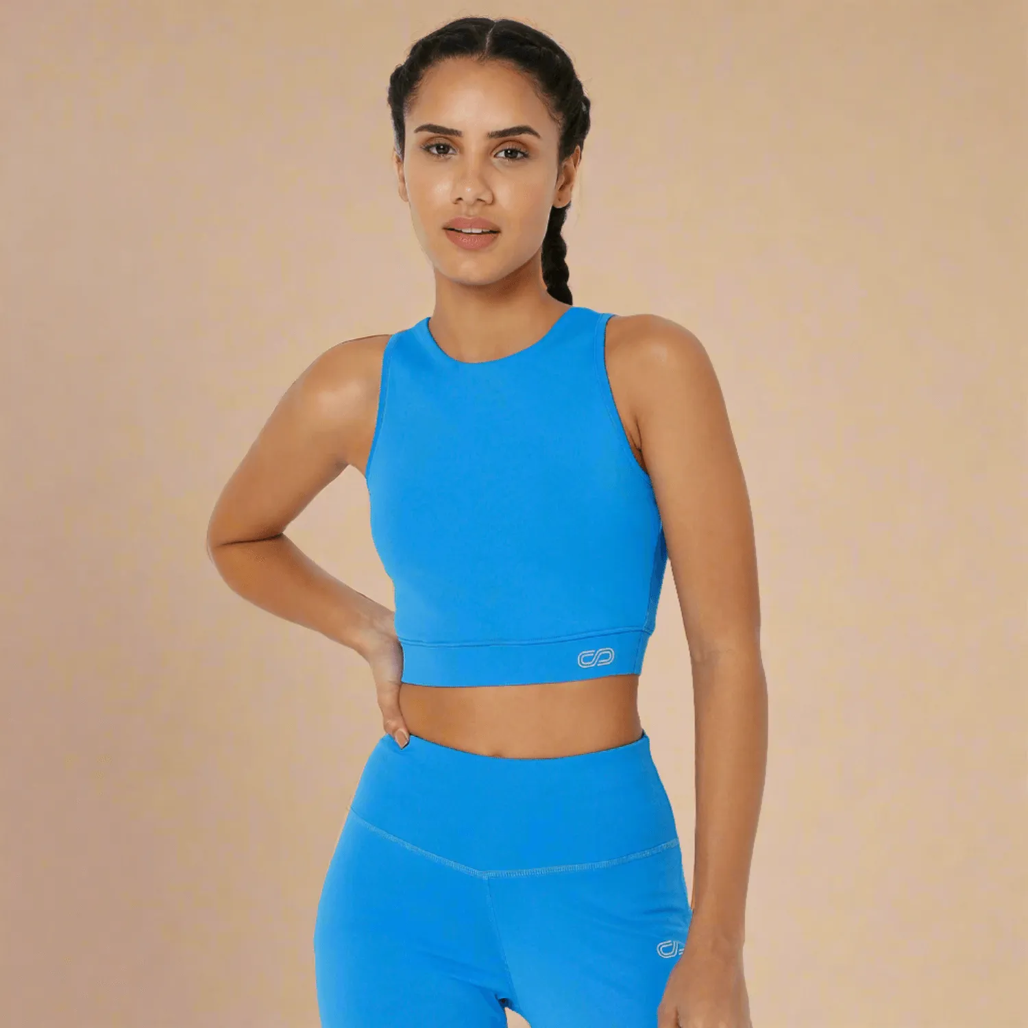 Electric Blue Cross back Crop Top & 7/8 Leggings