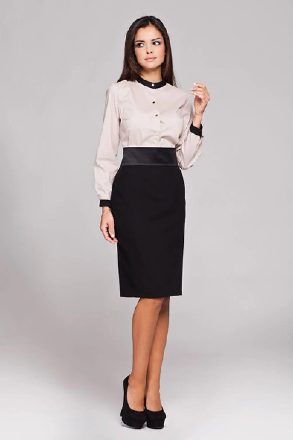 Elegant Charcoal Gray Satin Pencil Skirt with Contemporary Back Zipper Closure