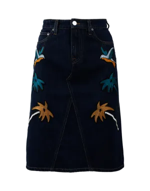 Embroidered Denim Pencil Skirt