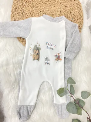 Embroidered music velours romper