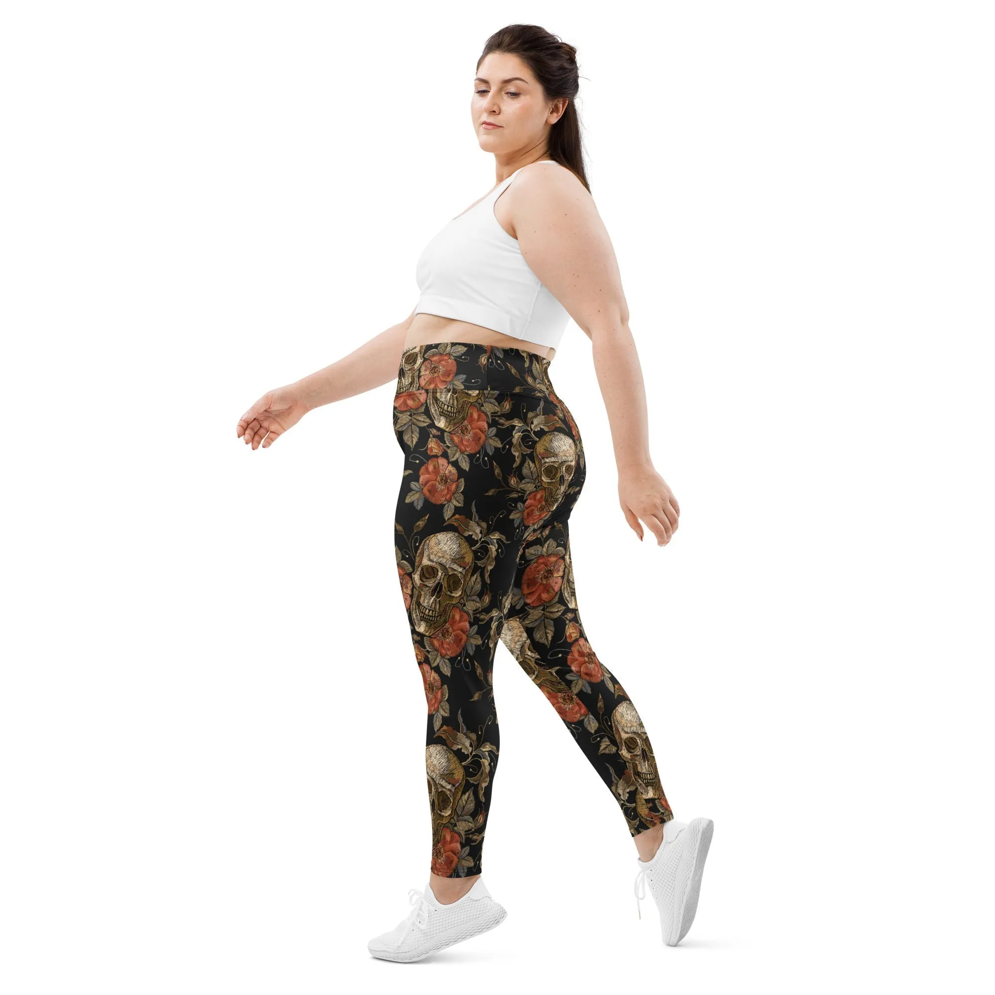 Embroidery Print Skull Plus Size Leggings