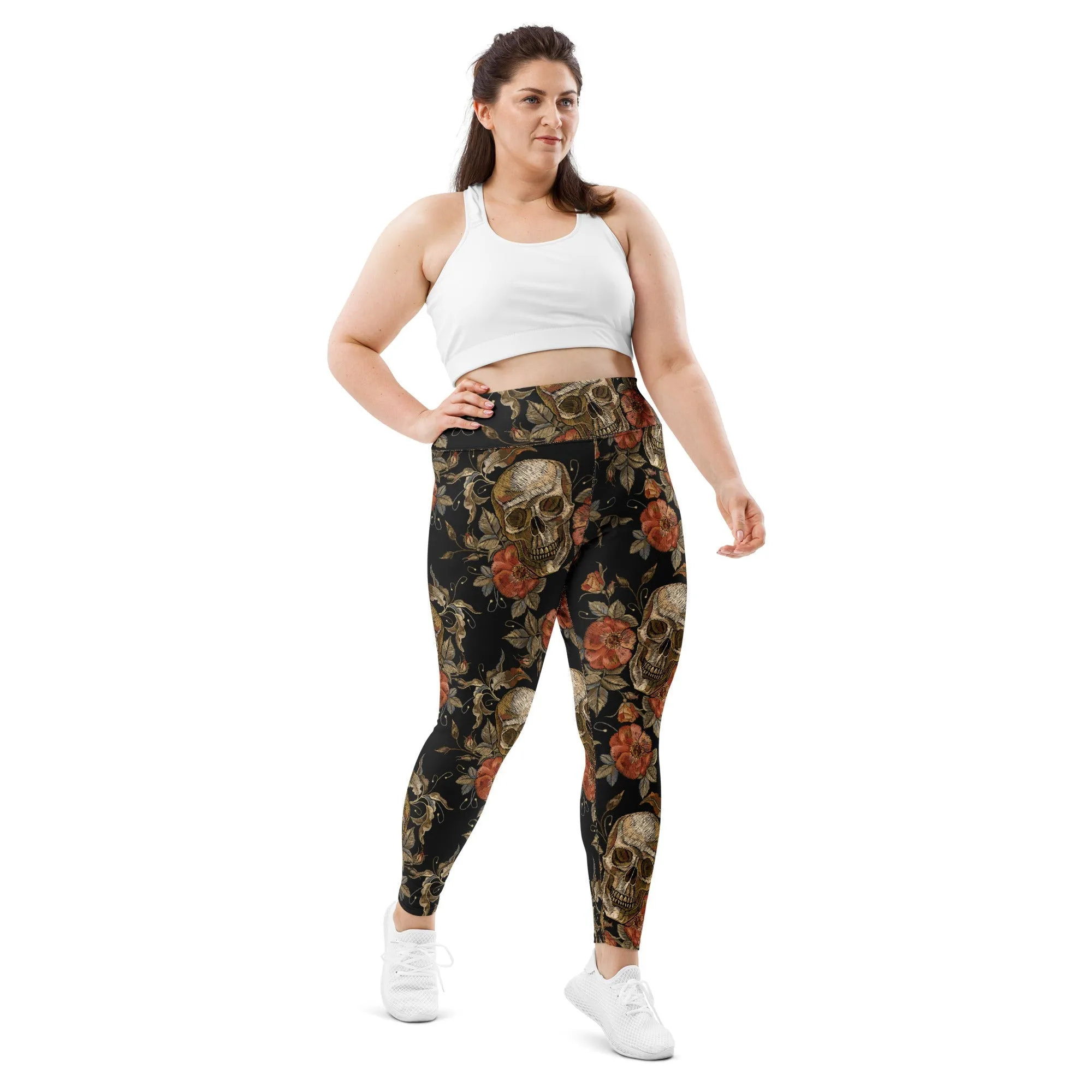 Embroidery Print Skull Plus Size Leggings