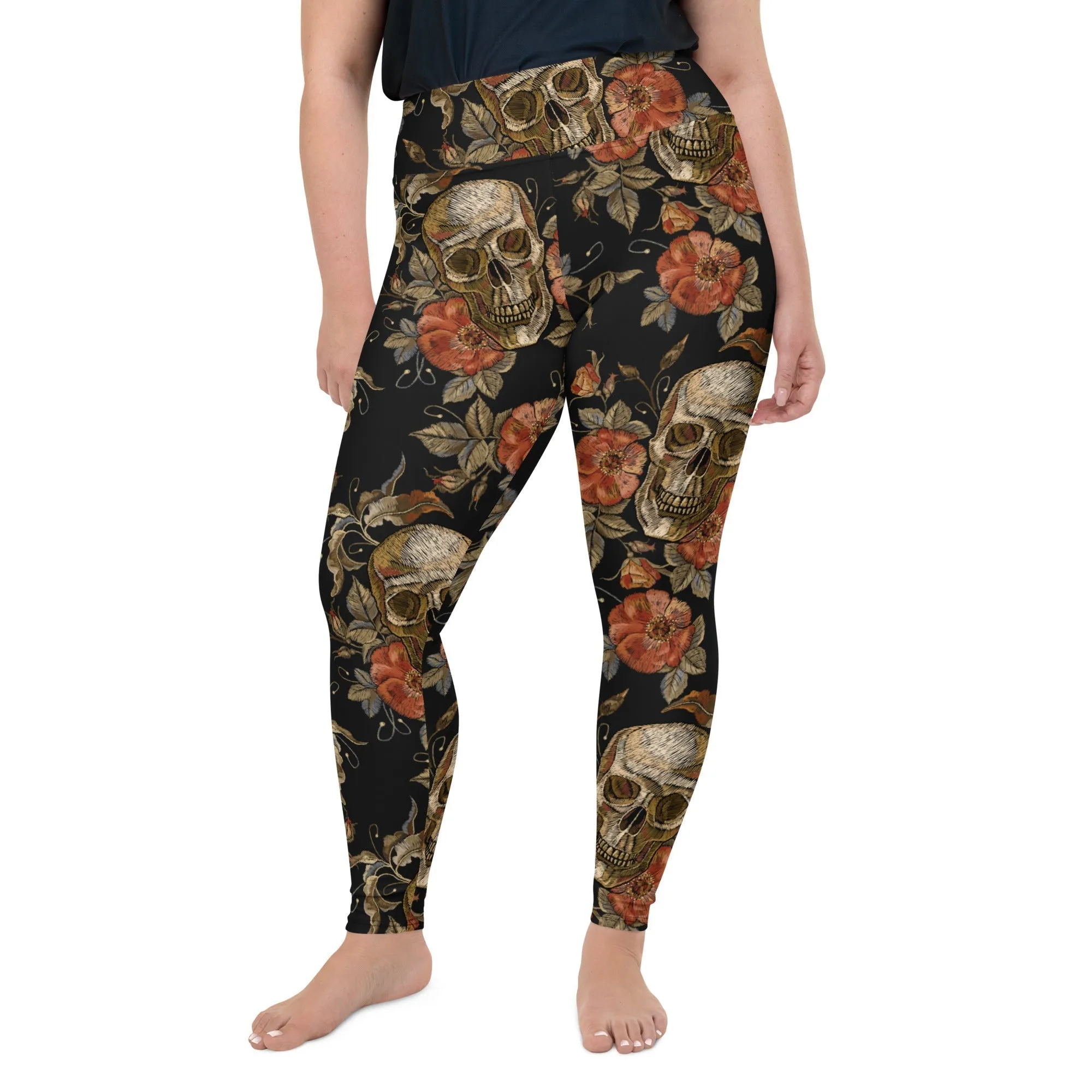 Embroidery Print Skull Plus Size Leggings