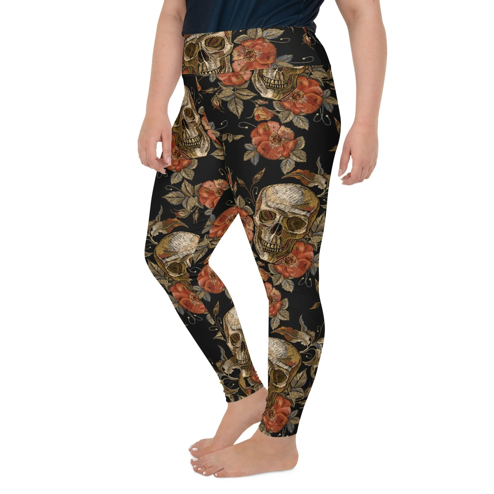 Embroidery Print Skull Plus Size Leggings