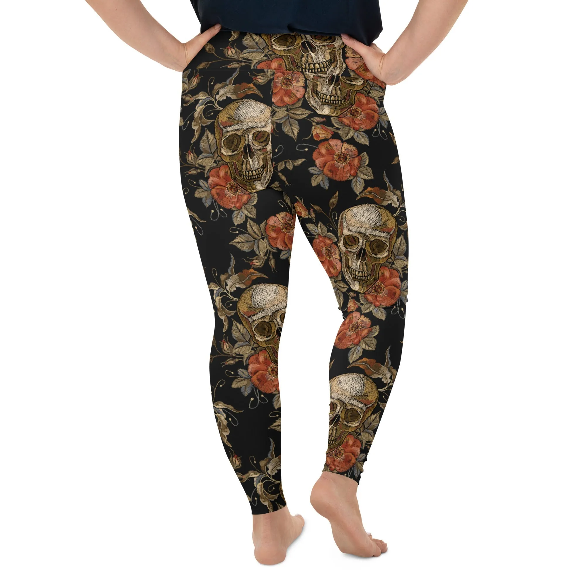 Embroidery Print Skull Plus Size Leggings