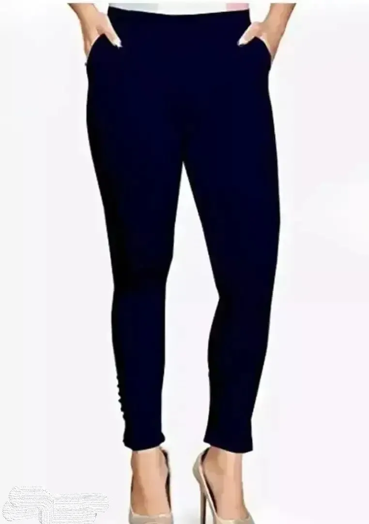 Fabulous Blue Cotton Solid Leggings For Women