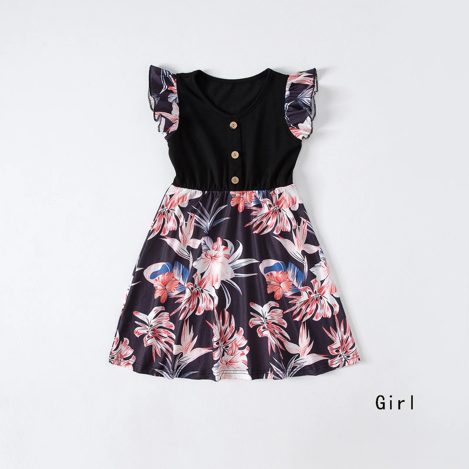 Family Matching Floral Print Splicing Dresses and Short-sleeve T-shirts Sets