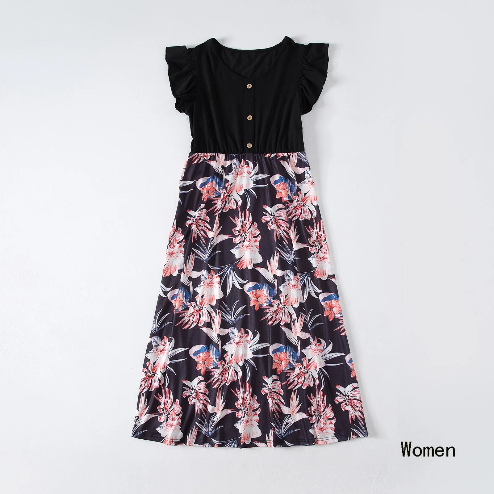 Family Matching Floral Print Splicing Dresses and Short-sleeve T-shirts Sets