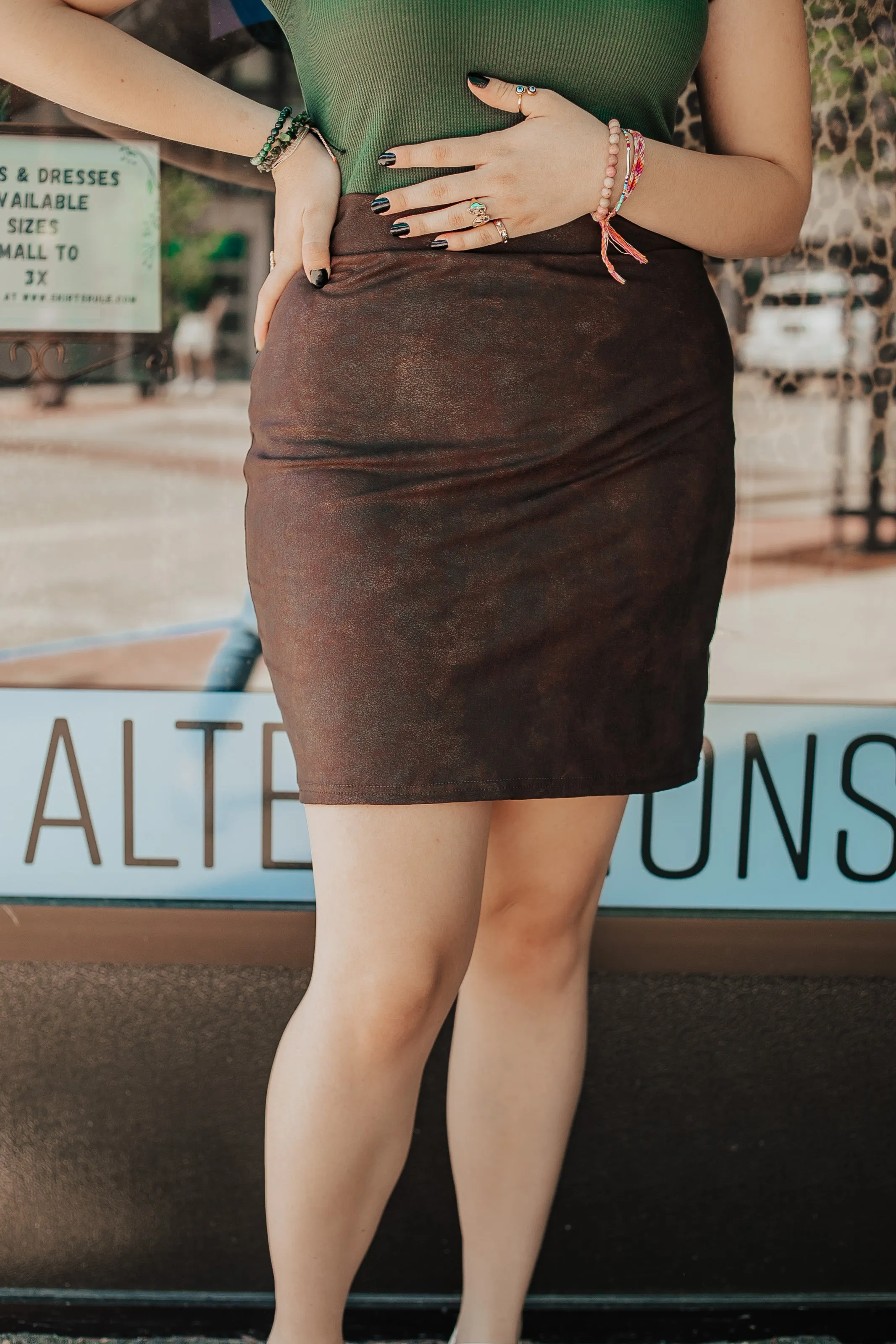 Faux Leather Brown Pencil Skirt