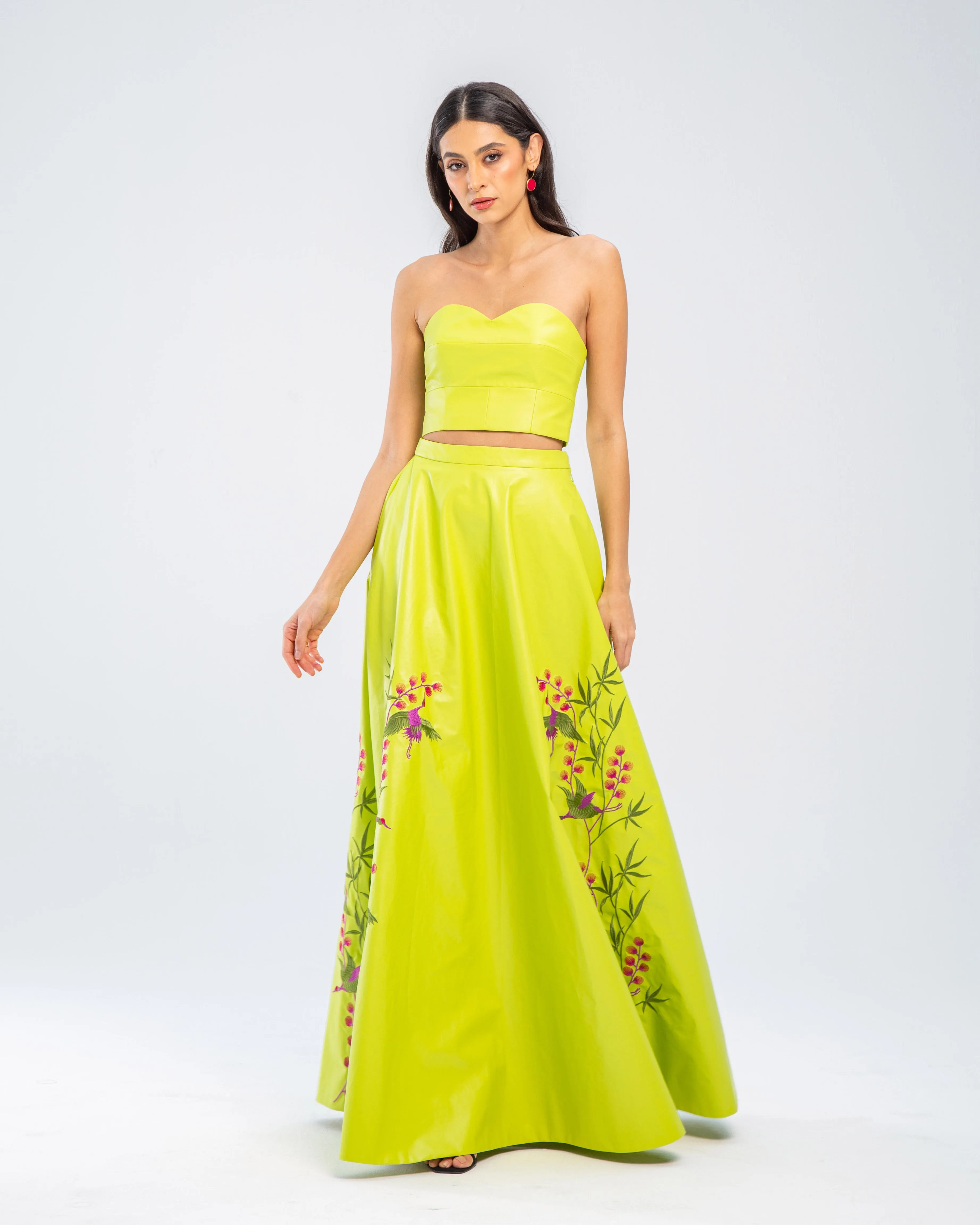 Faux Leather Embroidered Maxi Skirt