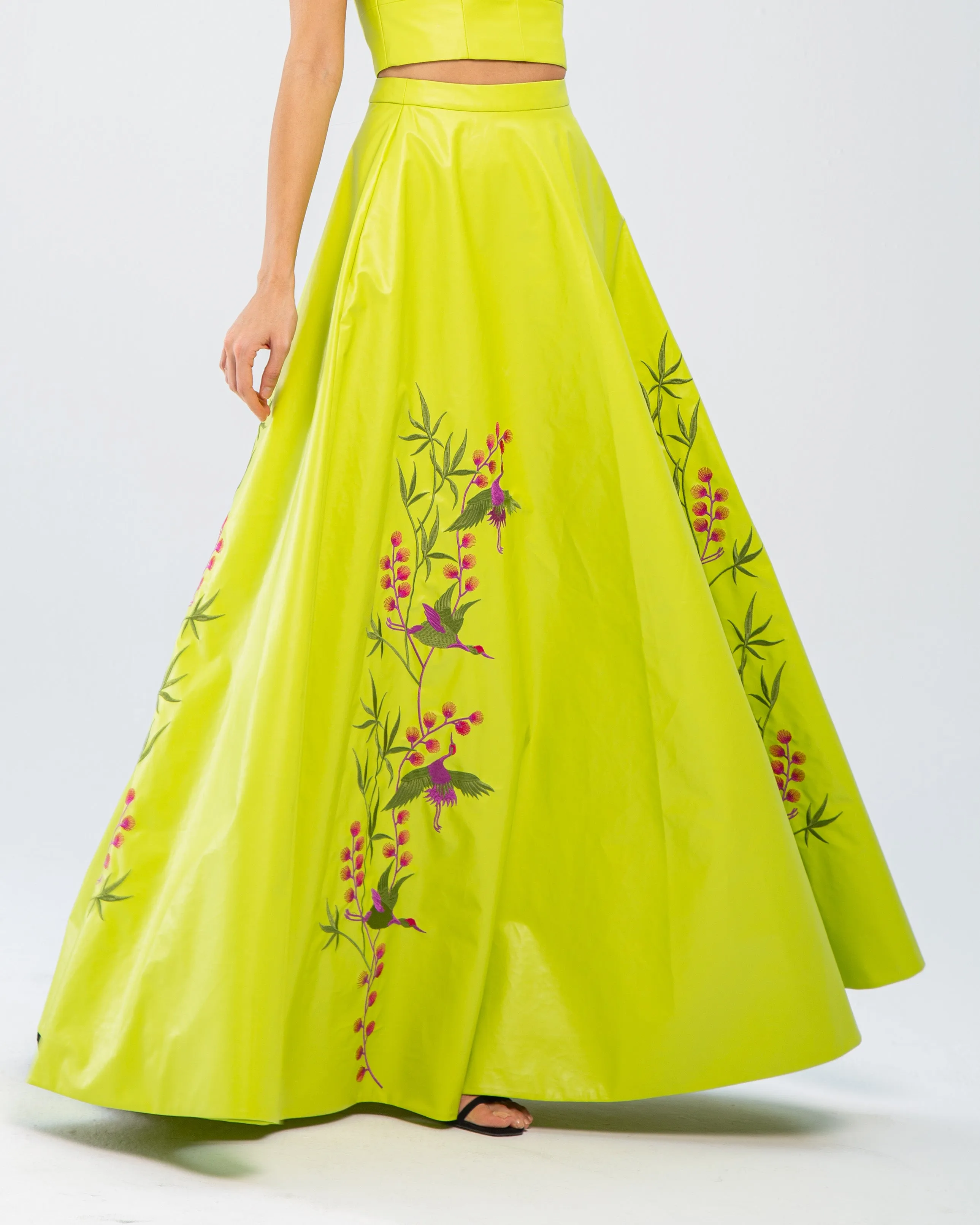 Faux Leather Embroidered Maxi Skirt