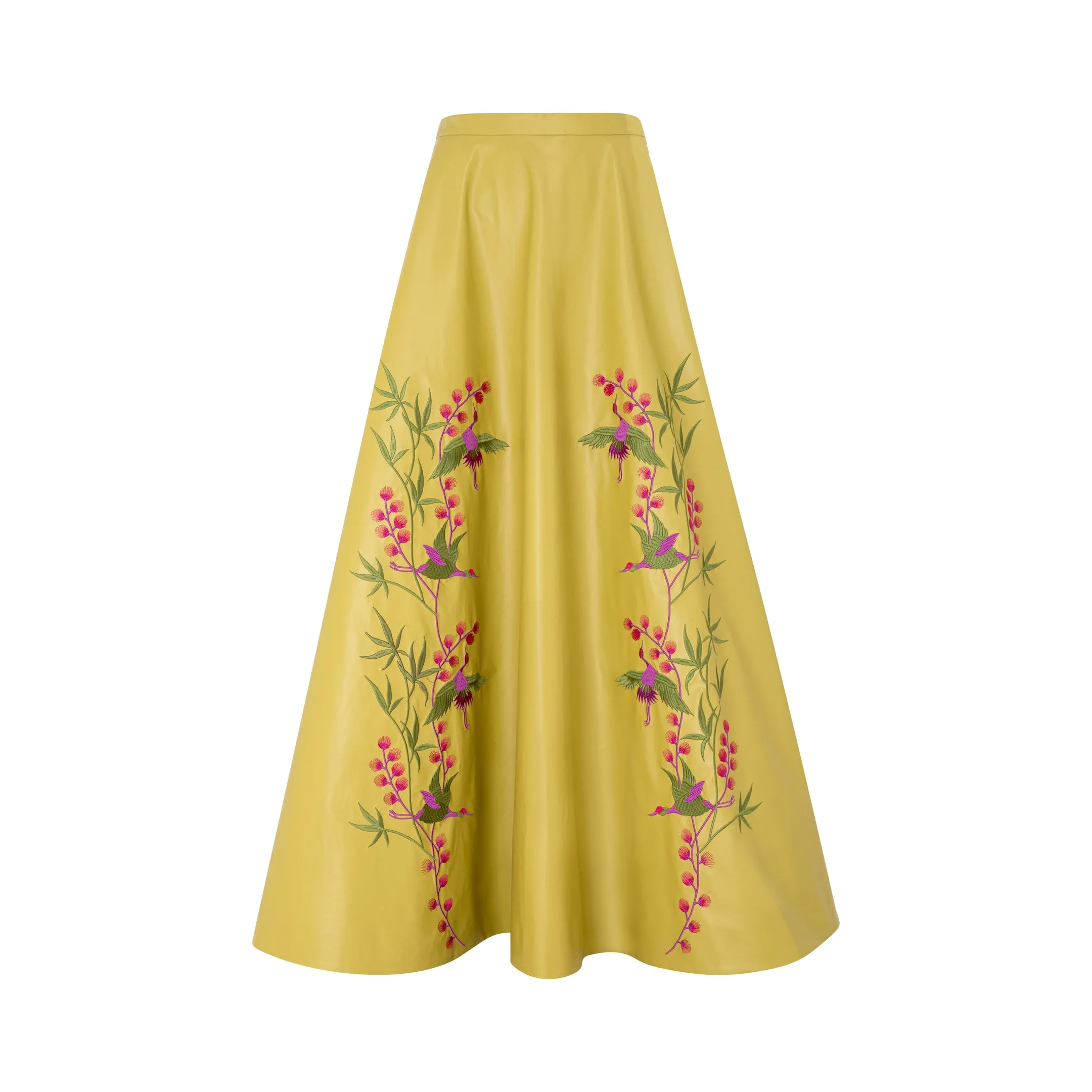 Faux Leather Embroidered Maxi Skirt