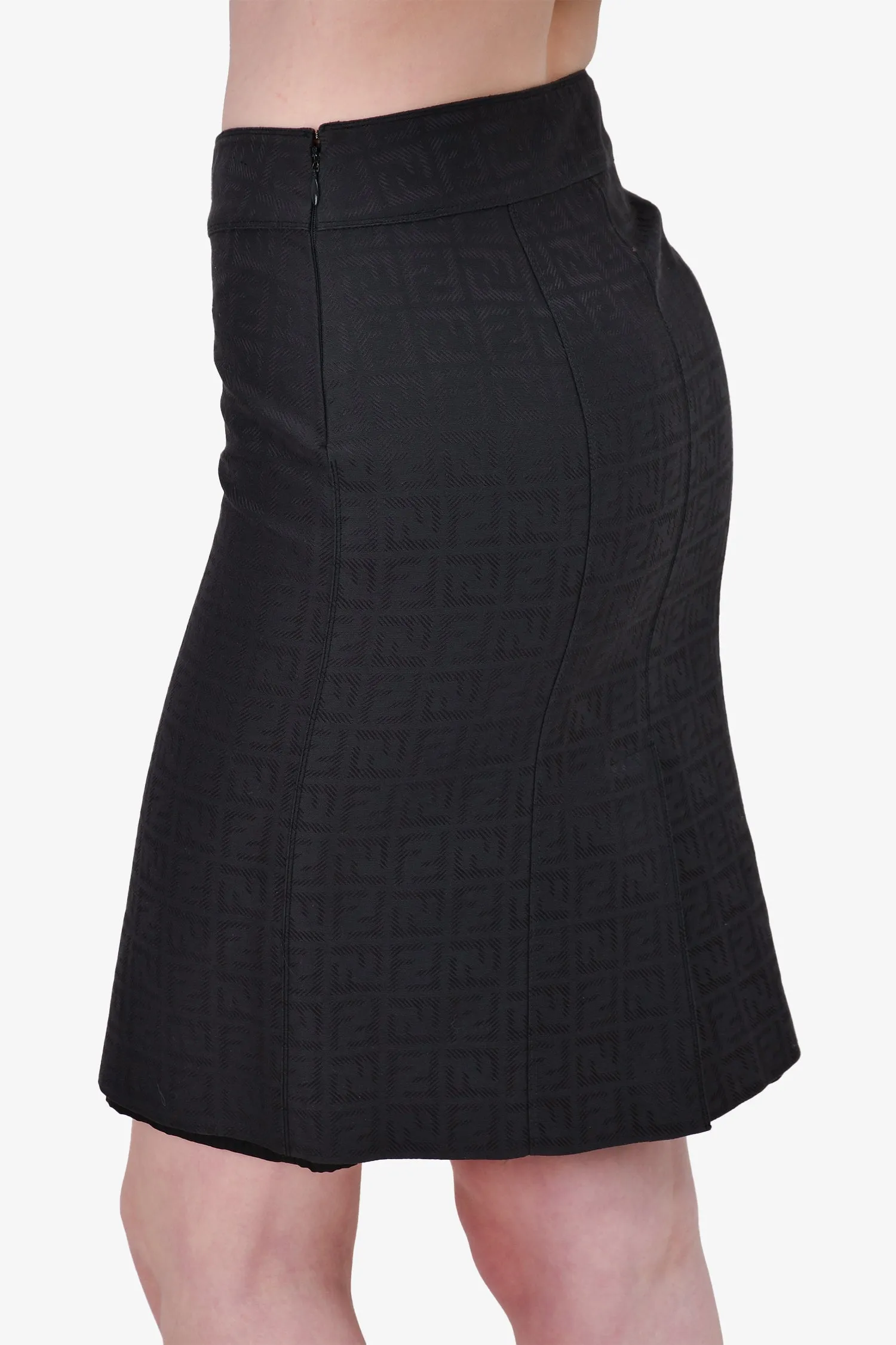 Fendi Vintage Dark Grey Zucca Printed Pencil Skirt Size 42