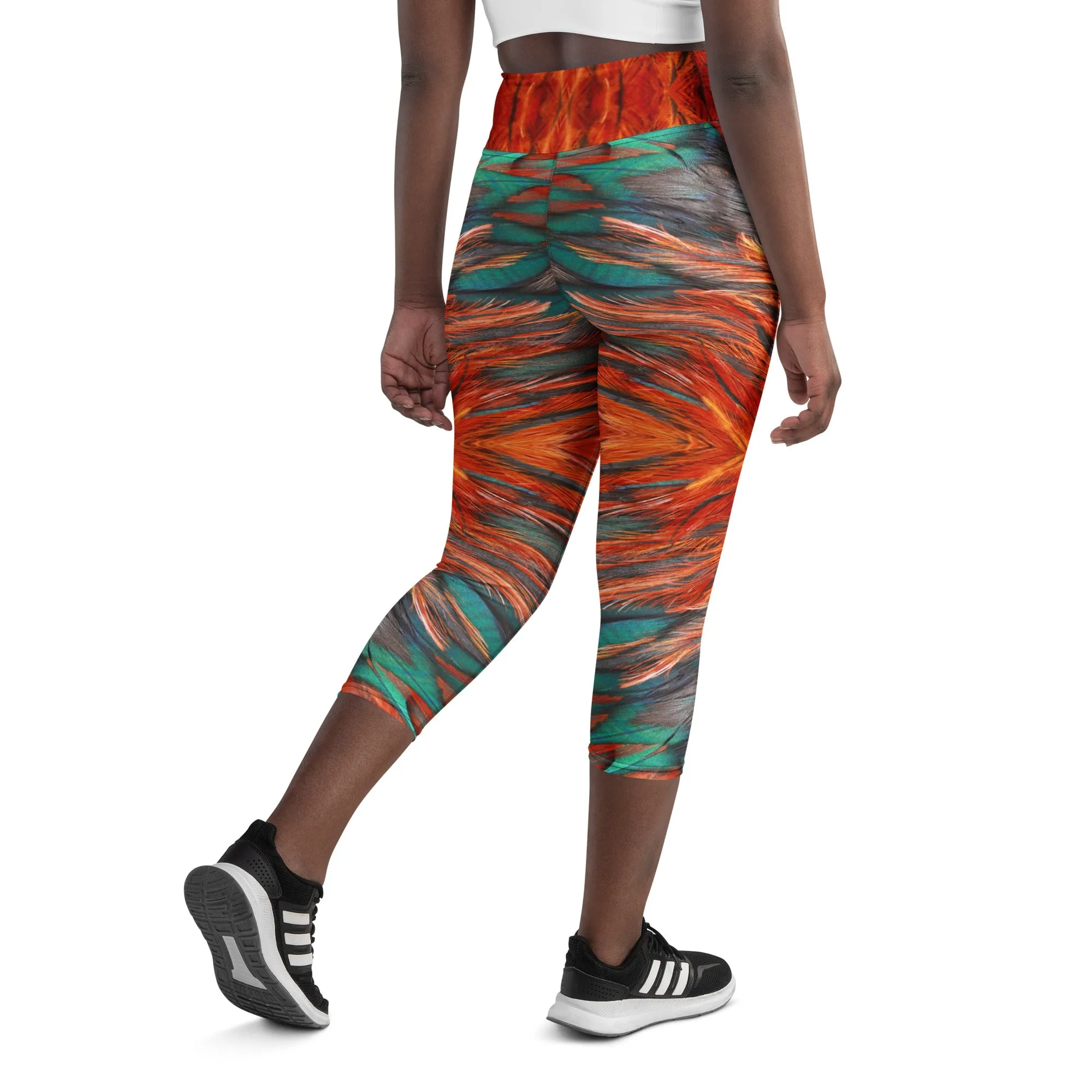 Flame Feathers Yoga Capri Leggings | Exercise Capri Leggings, lioness-love