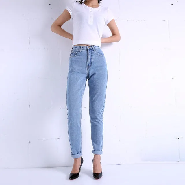 Free shipping 2018 New Slim Pencil Pants Vintage High Waist Jeans new womens pants full length pants loose cowboy pants C1332