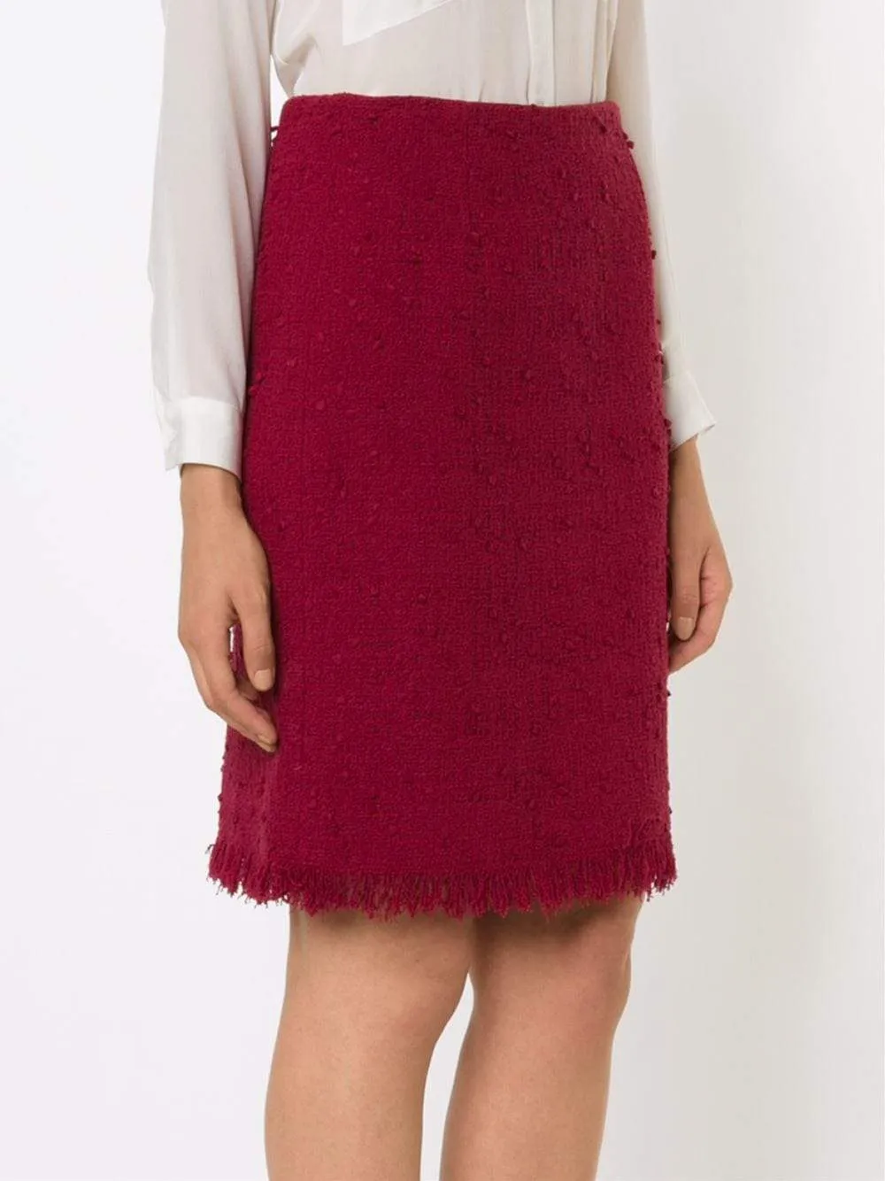 Fringe Tweed Pencil Skirt