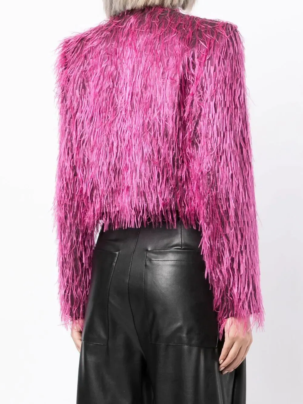 Fuchsia Shaggy Faux Fur Cropped Jacket