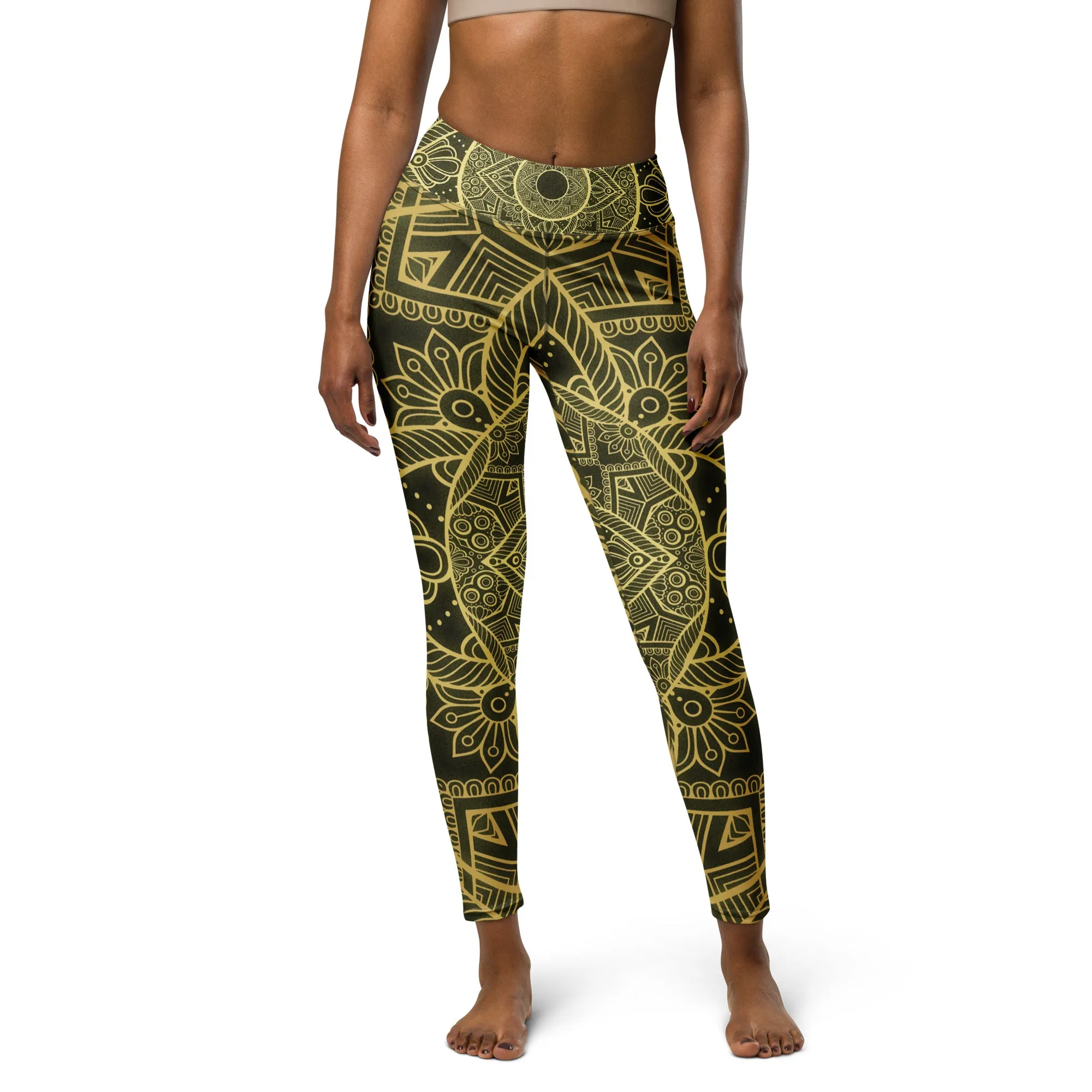 Geometric Black and Gold Yoga Leggings, lioness-love