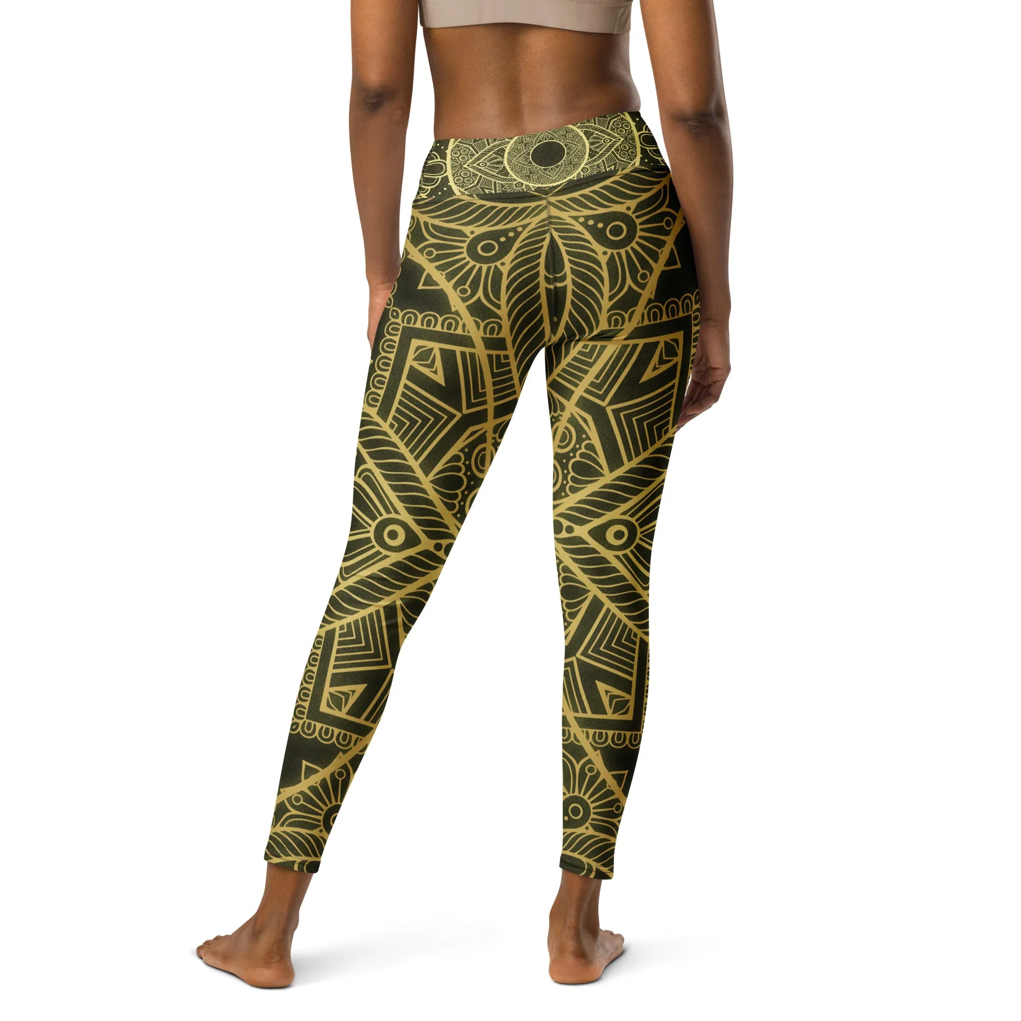 Geometric Black and Gold Yoga Leggings, lioness-love