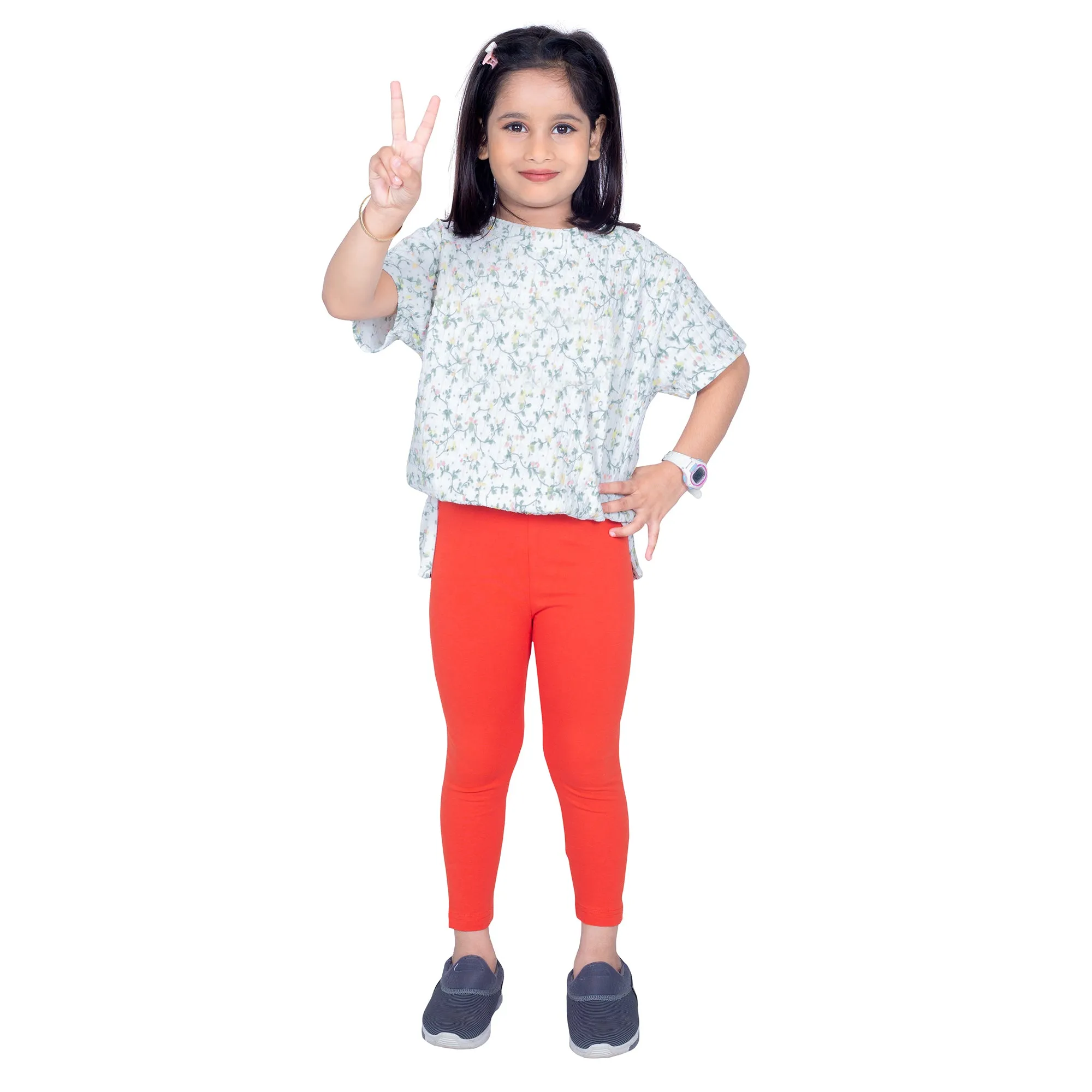 Girls Bright Red Ankle Length Legging