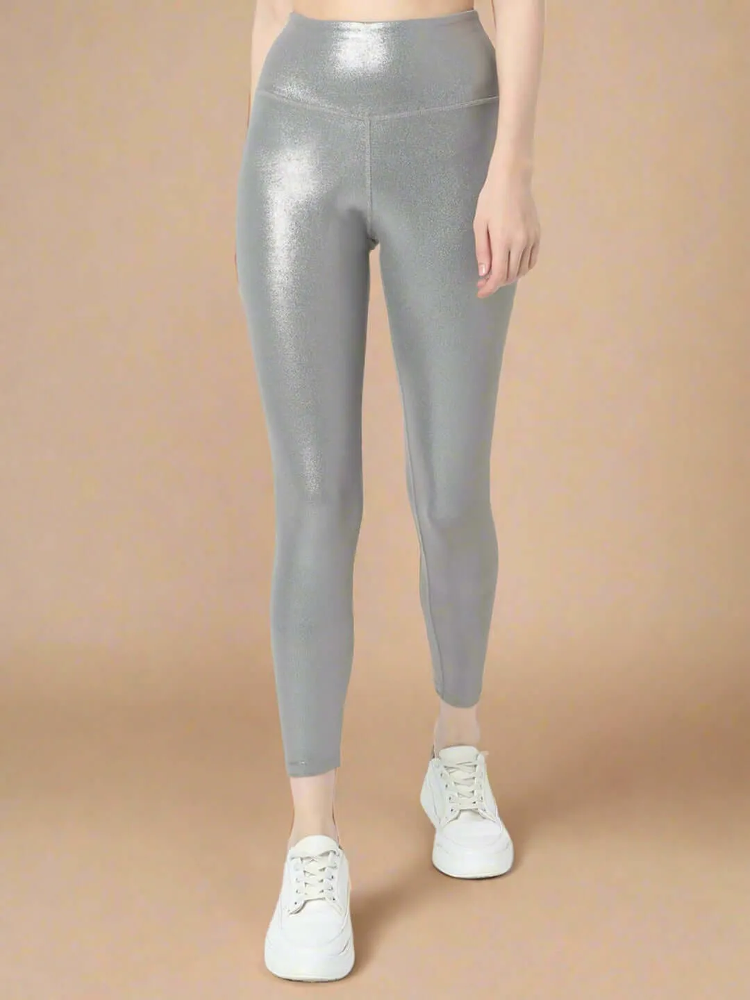 Gloss Shiny Grey High Impact Action Bra and Ath Track Leggings