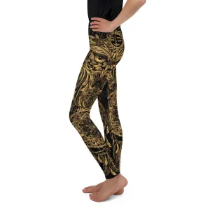 Golden Ornamental Owl Youth Leggings