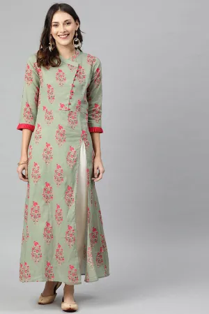 Green And Red Printed A Line Kurta VCK1804E