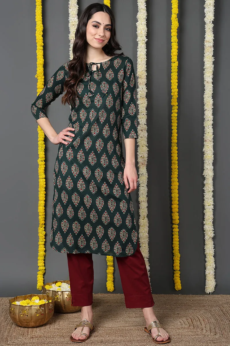 Green Color Function Wear Cotton Fabric Fancy Kurti VCK1188