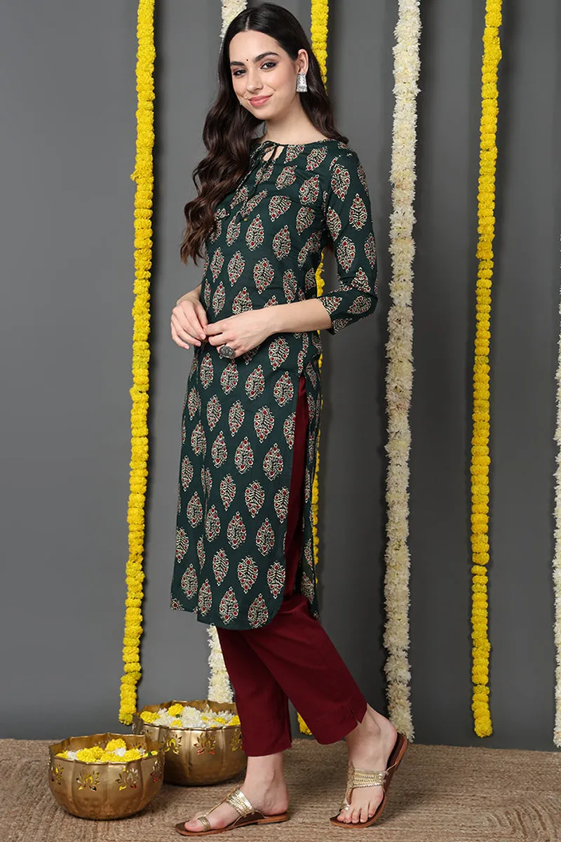 Green Color Function Wear Cotton Fabric Fancy Kurti VCK1188