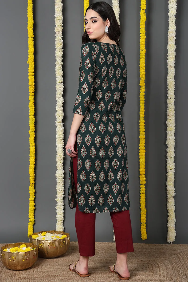 Green Color Function Wear Cotton Fabric Fancy Kurti VCK1188