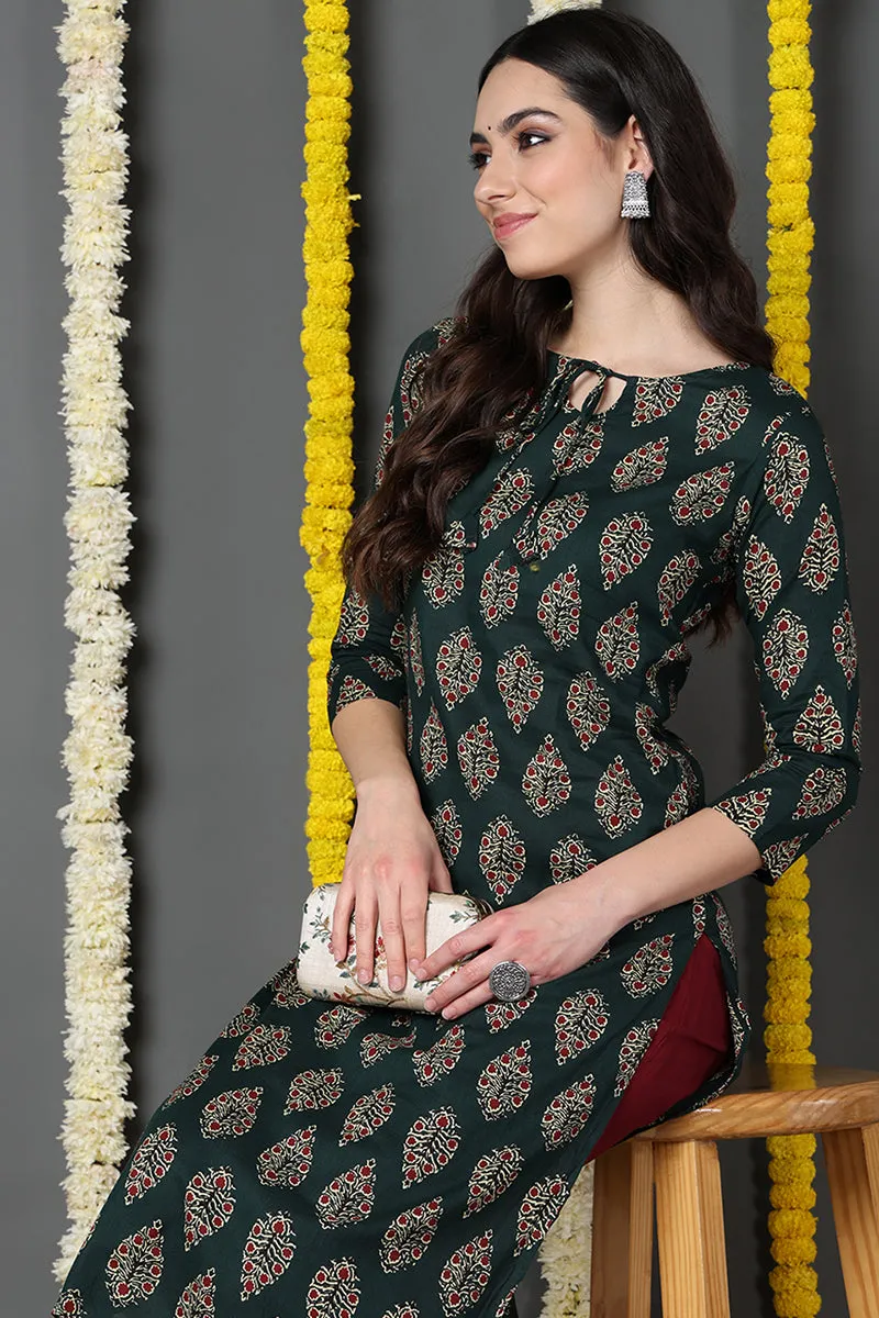 Green Color Function Wear Cotton Fabric Fancy Kurti VCK1188