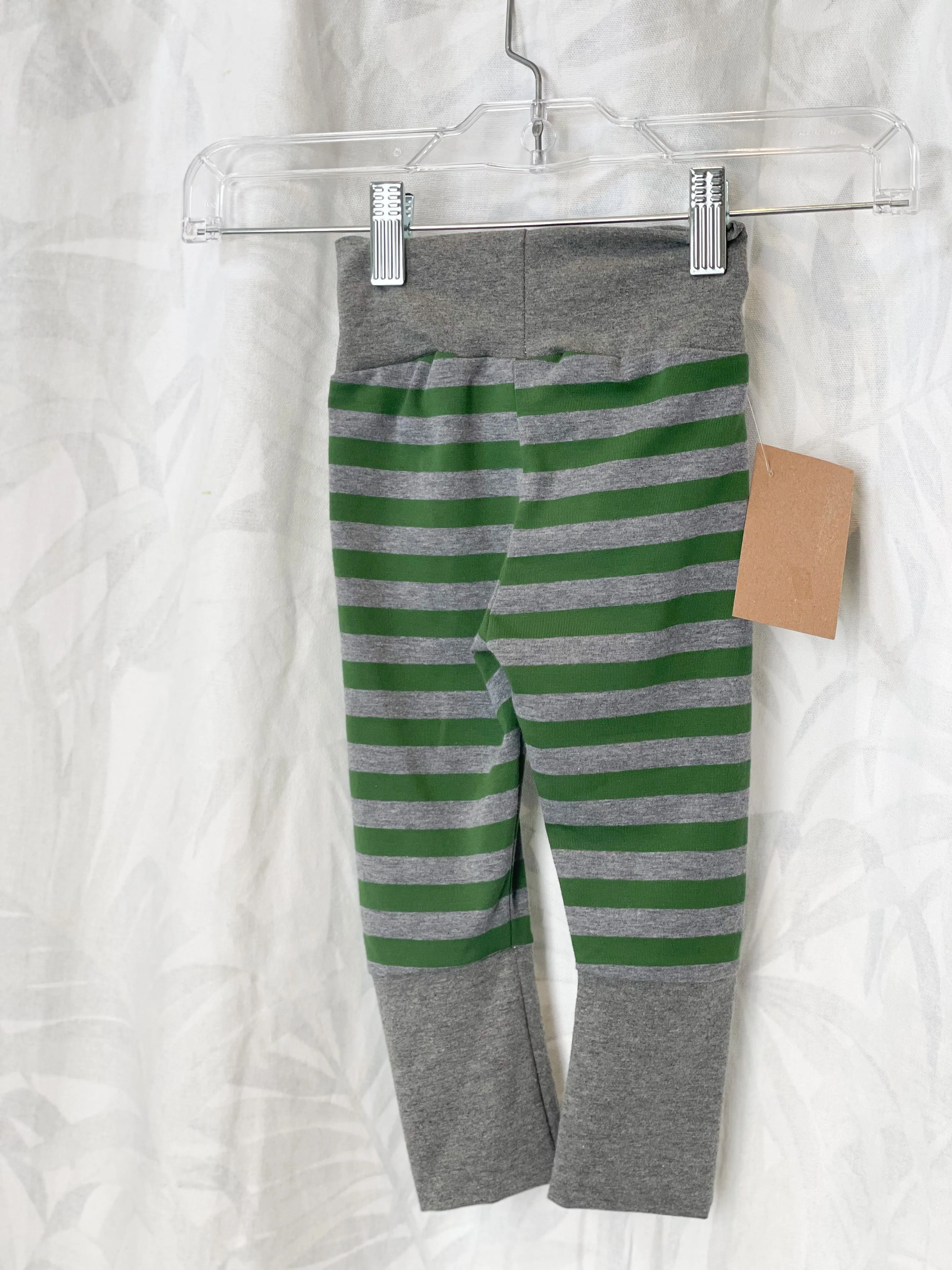 Grey & Green Striped Grow-With-Me Baby Leggings - 3-12 Months