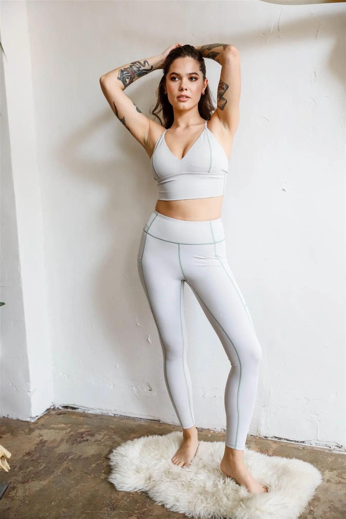 Grey Contrast Stitch High Waist Sports Legging /2-3-1