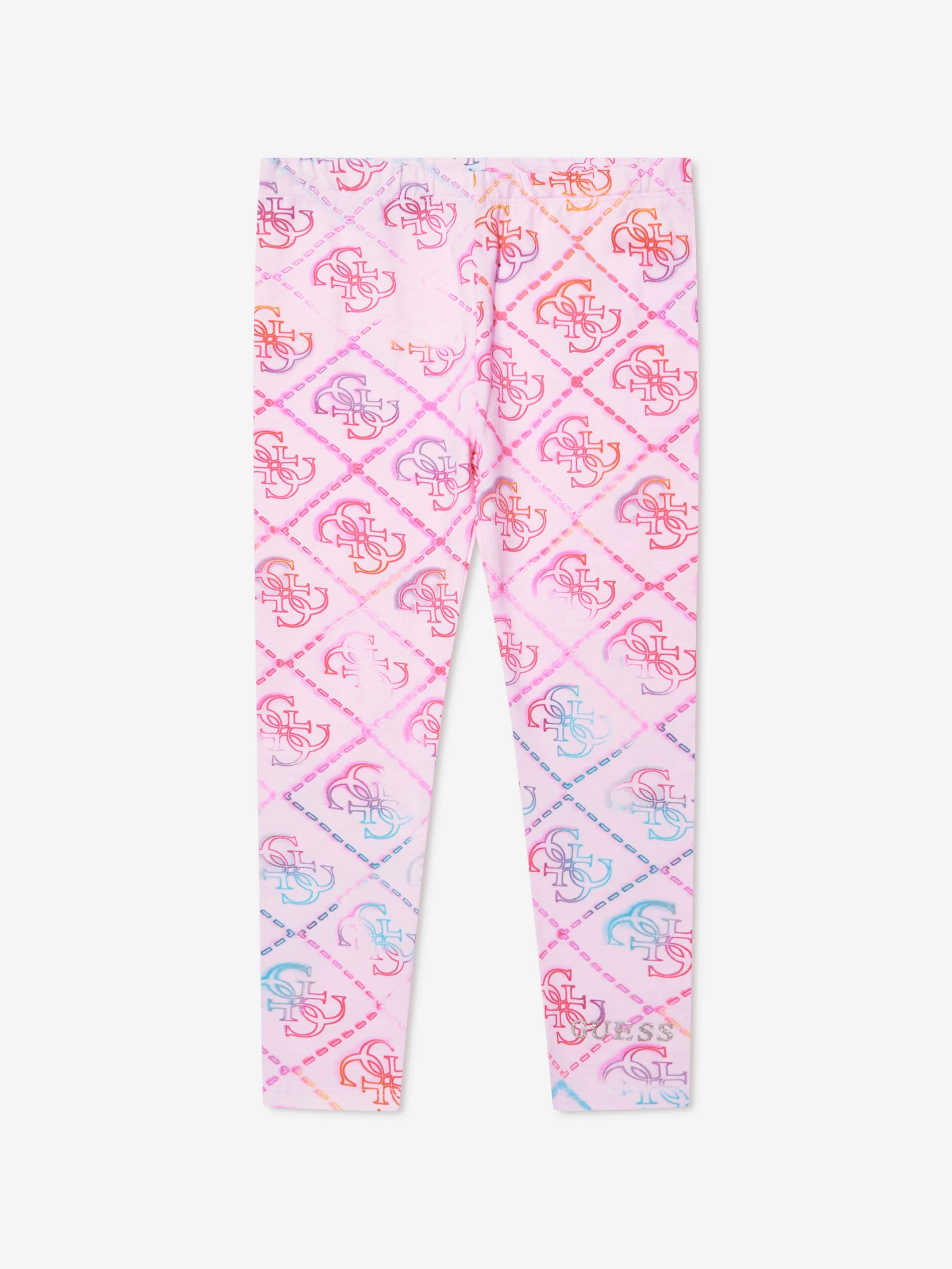 Guess Girls Logo Print Leggings In Pink